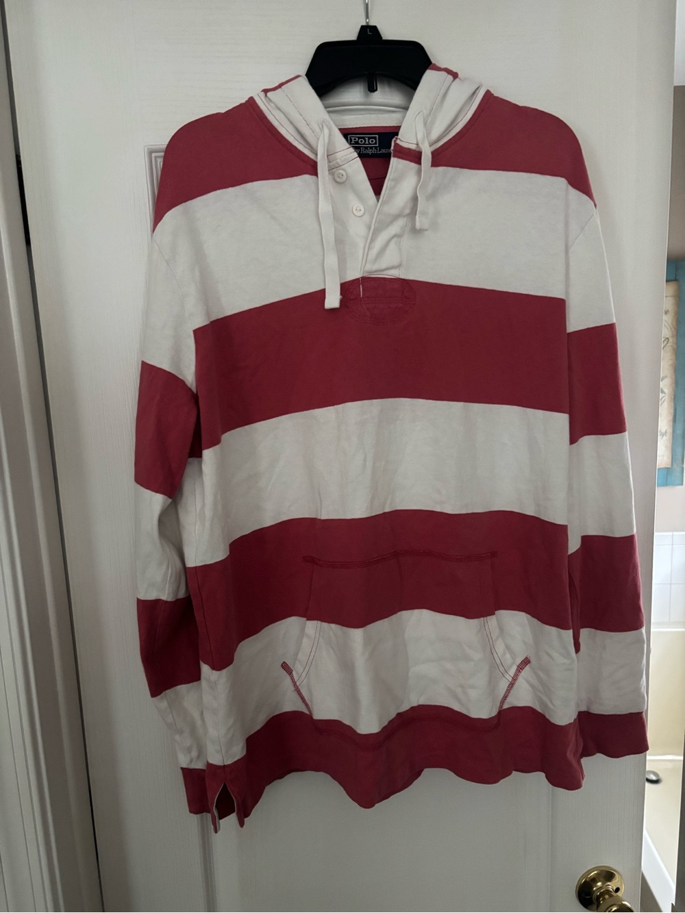 Polo by Ralph Lauren Red & White Striped Hooded Rugby Pullover